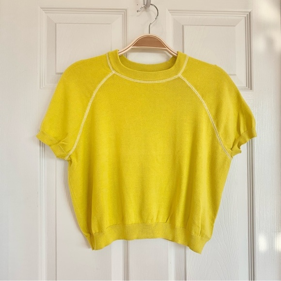Bright Yellow Short Sleeve Raglan Sweater Knit Top - Picture 2 of 6